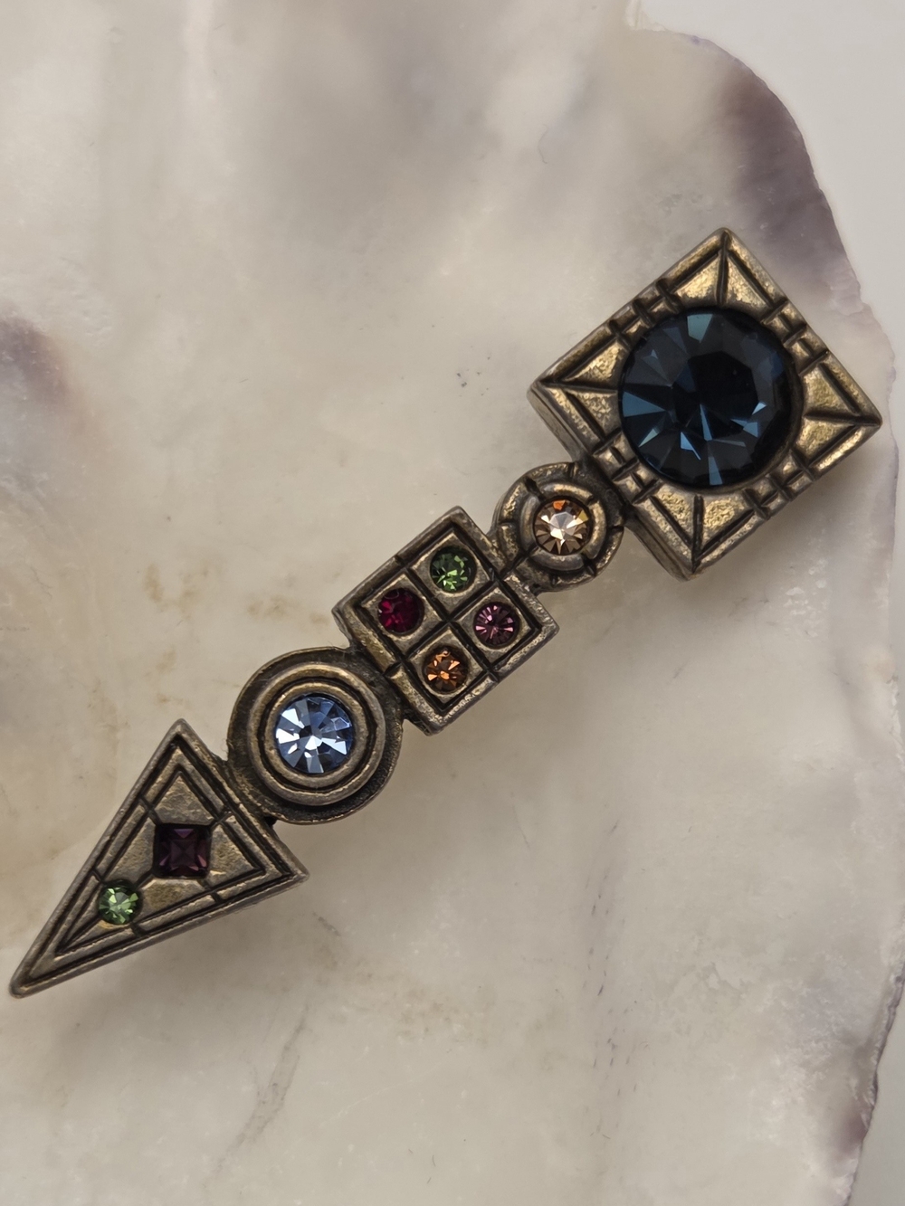 Vintage Patricia Locke Signed Geometric Swarovski Crystal Bar Brooch Pin